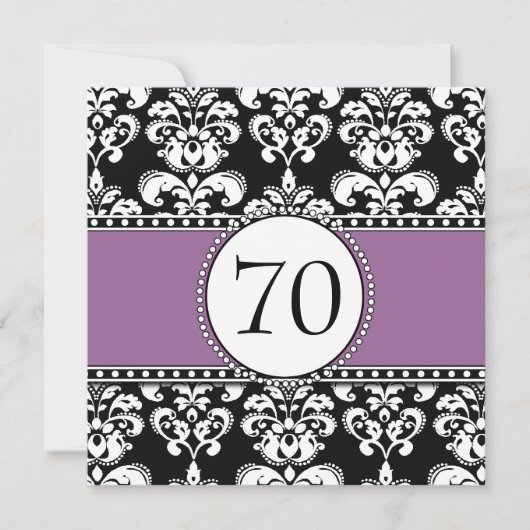 Black Damask 70th Birthday Invitation Paars Mauve Kaart (Voorkant)