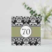 Black Damask 70th Birthday Invitations Sage Kaart (Staand voorkant)