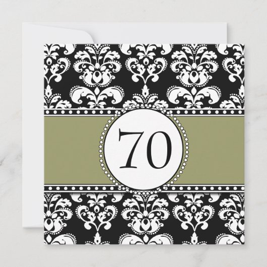 Black Damask 70th Birthday Invitations Sage Kaart (Voorkant)