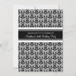 Black Damask 80th Birthday Party-uitnodigingen Kaart