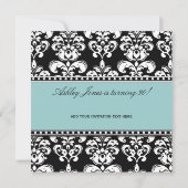 Black Damask 90th Birthday Invitations Blue Kaart (Achterkant)