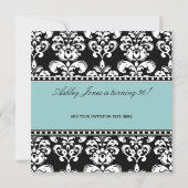 Black Damask 90th Birthday Invitations Blue Kaart (Achterkant)