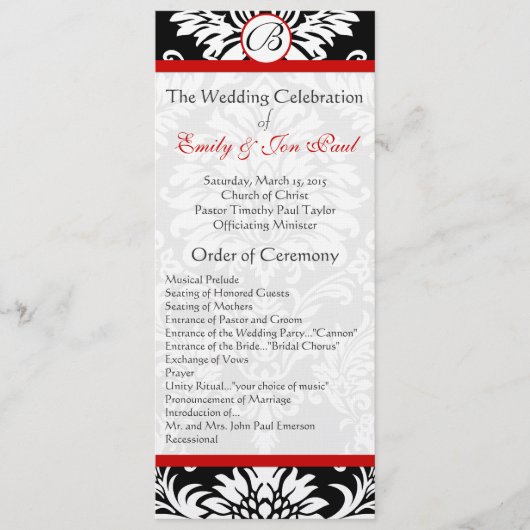 Black Damask 9x4 Red Trim Wedding Program Programmakaart (Voorkant)