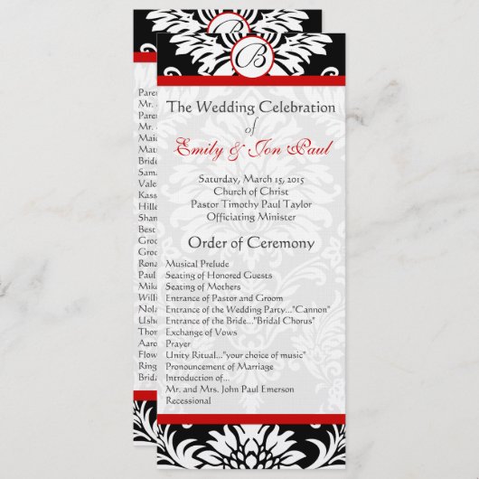 Black Damask 9x4 Red Trim Wedding Program Programmakaart (Voorkant / Achterkant)