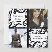 Black Damask Afstuderen Farewell Invitation Kaart (Voorkant)