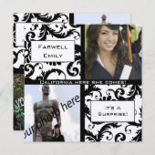 Black Damask Afstuderen Farewell Invitation Kaart (Voorkant / Achterkant)