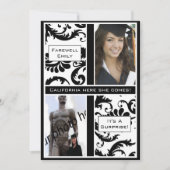Black Damask Afstuderen Farewell Invitation Kaart (Voorkant)