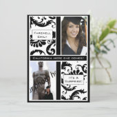 Black Damask Afstuderen Farewell Invitation Kaart (Staand voorkant)