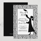 Black Damask Afstuderen Invitation Silhouette Afst Kaart (Voorkant / Achterkant)