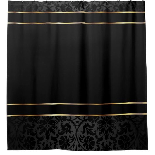 Black Damask and Gold Bar Design Douchegordijn (Voorkant)