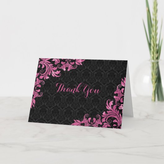 Black Damask and Pink Swirls - Dank je Bedankkaart (Voorkant)
