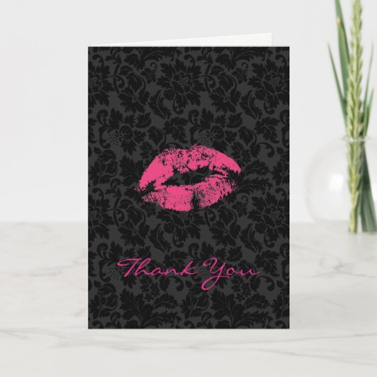 Black Damask and Roze Lips - Hartelijk dank Bedankkaart (Voorkant)