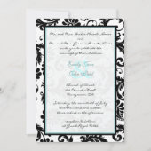 Black Damask Aqua Blue Monogram Weddenschap Kaart (Voorkant)