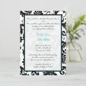 Black Damask Aqua Blue Monogram Weddenschap Kaart (Staand voorkant)