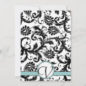 Black Damask Aqua Blue Monogram Weddenschap Kaart (Achterkant)