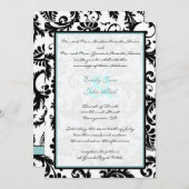 Black Damask Aqua Blue Monogram Weddenschap Kaart (Voorkant / Achterkant)