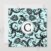 Black Damask Aqua Blue Wedding Invitation Kaart (Achterkant)