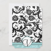 Black Damask Aqua Blue Wedding Invitation Kaart (Achterkant)