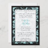 Black Damask Aqua Blue Wedding Invitation Kaart (Voorkant)