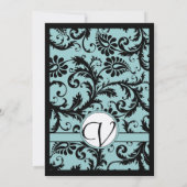 Black Damask Aqua Blue Wedding Invitation Kaart (Achterkant)