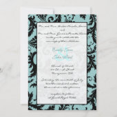 Black Damask Aqua Blue Wedding Invitation Kaart (Voorkant)