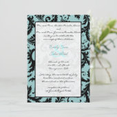 Black Damask Aqua Blue Wedding Invitation Kaart (Staand voorkant)