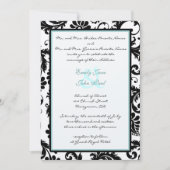 Black Damask Aqua Blue Wedding Invitation Kaart (Voorkant)