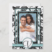 Black Damask Aqua Blue Wedding Invitation Kaart (Achterkant)