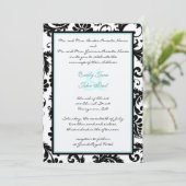 Black Damask Aqua Blue Wedding Invitation Kaart (Staand voorkant)