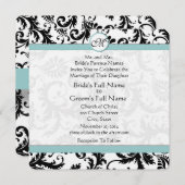 Black Damask Aqua Pool Blue Wedding Invitation Kaart (Voorkant / Achterkant)