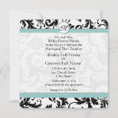 Black Damask Aqua Pool Blue Wedding Invitation Kaart (Voorkant)