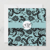 Black Damask Aqua Pool Blue Wedding Invitation Kaart (Achterkant)