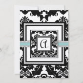 Black Damask Aqua Trim Hearts Wedding Invitations Kaart (Voorkant)