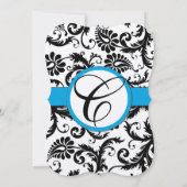 Black Damask Aquamarine Borders Huwelijksuitnodigi Kaart (Achterkant)