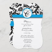 Black Damask Aquamarine Borders Huwelijksuitnodigi Kaart (Voorkant / Achterkant)