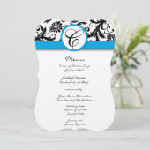 Black Damask Aquamarine Borders Huwelijksuitnodigi Kaart (Staand voorkant)