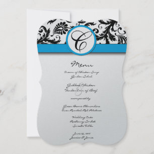 Black Damask Aquamarine Borders Huwelijksuitnodigi Kaart