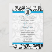 Black Damask Aquamarine Trim Wedding Invitations Kaart (Voorkant)