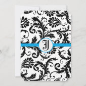 Black Damask Aquamarine Trim Wedding Invitations Kaart (Achterkant)