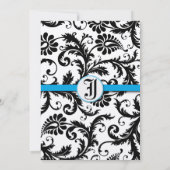 Black Damask Aquamarine Trim Wedding Invitations Kaart (Achterkant)