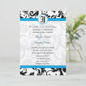 Black Damask Aquamarine Trim Wedding Invitations Kaart (Staand voorkant)