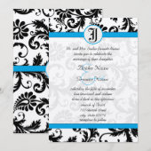 Black Damask Aquamarine Trim Wedding Invitations Kaart (Voorkant / Achterkant)