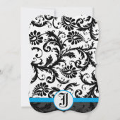 Black Damask Aquamarine Trim Wedding Invitations Kaart (Achterkant)