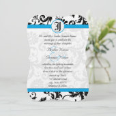 Black Damask Aquamarine Trim Wedding Invitations Kaart (Staand voorkant)