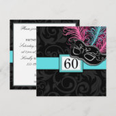 Black Damask Birthday Masquerade-uitnodigingen Kaart (Voorkant / Achterkant)