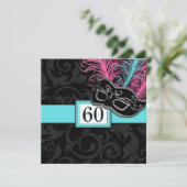 Black Damask Birthday Masquerade-uitnodigingen Kaart (Staand voorkant)