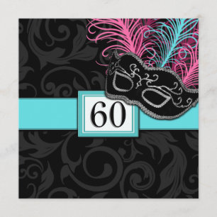 Black Damask Birthday Masquerade-uitnodigingen Kaart