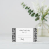 Black Damask Birthday Table Place-instellingskaart Plaatskaartje (Staand voorkant)