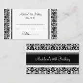 Black Damask Birthday Table Place-instellingskaart Plaatskaartje (Voorkant / Achterkant)