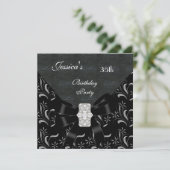 Black Damask Black Invitation White Silver 35th Bi Kaart (Staand voorkant)